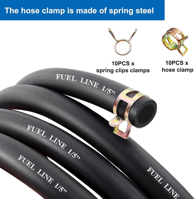 Sunxeke 6 Feet 1/5 Inch ID Fuel Line with 20Pcs Hose Clamps,5.5mm Gas Tube Fuel Hose for Dirt Bike ATV Mowing Machine Go Kart Pocket Bike - Image 3